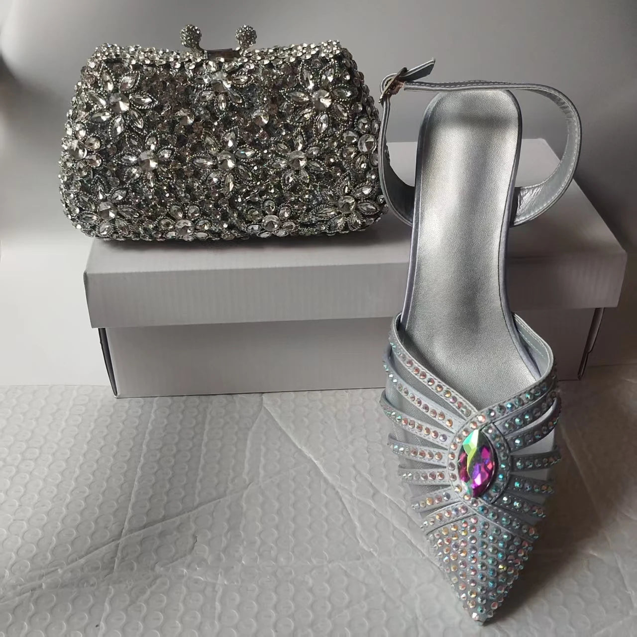 INSIGHTLINK New Rhinestones Shoes And Clutch Sets For Evening Party Gems high-heeled Stiletto sandals And Bags Crystal sandals