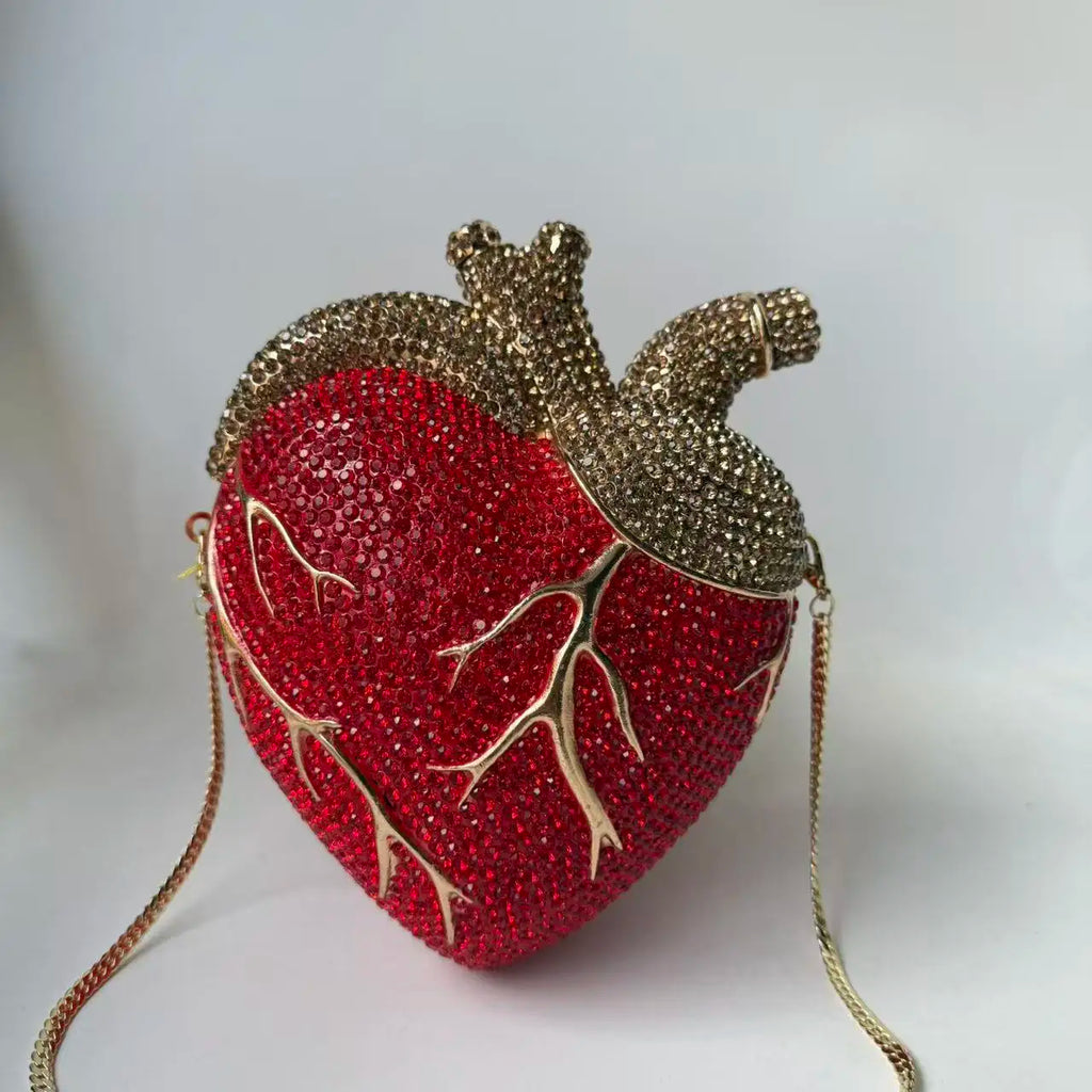 XIYUAN Heart Shaped Diamond Evening Bags Women Luxury Gorgeous Metallic Rhinestone Purses Ladies Unique Handbags Wedding Party