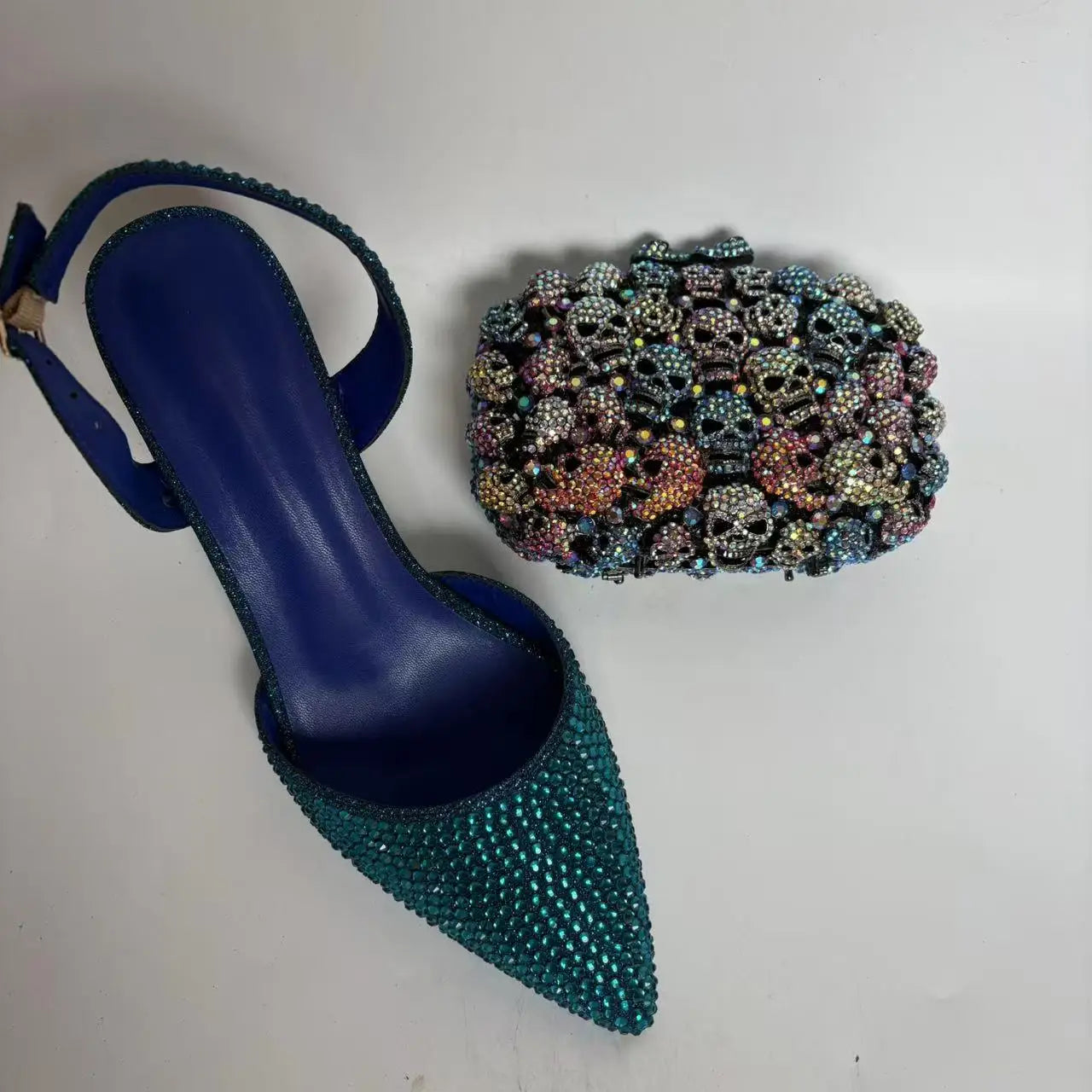 Insightlink Blue Wedding Lady High Heel Shoes and Mini Bag Set in Stock Elegant Sandals with Matching Purse Crystal Stiletto