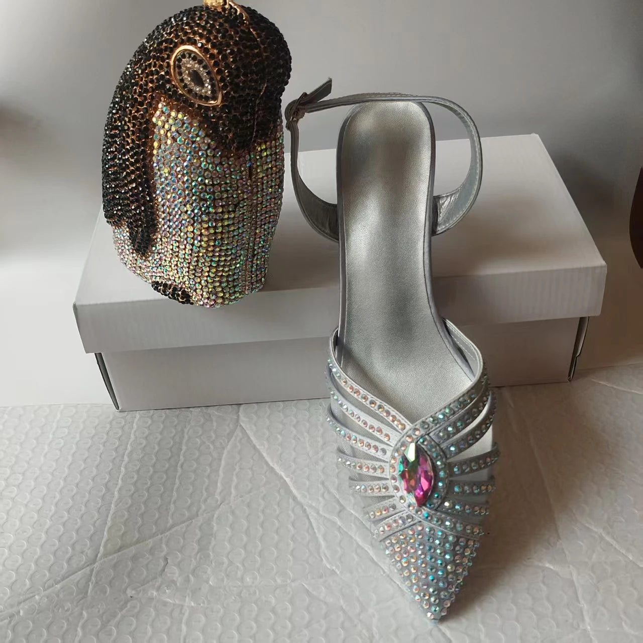 INSIGHTLINK New Rhinestones Shoes And Clutch Sets For Evening Party Gems high-heeled Stiletto sandals And Bags Crystal sandals