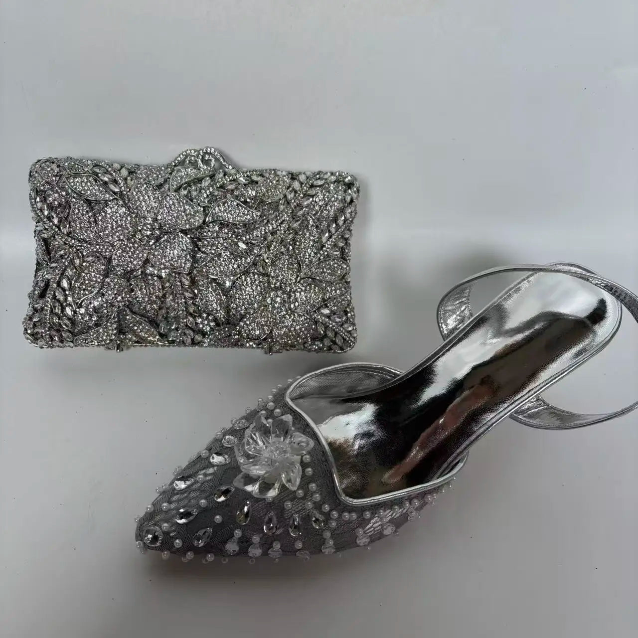 Insightlink Summer New Pointed Toe Rhinestone Lace Wedding Shoes with Bag High-Heeled Sandals Crystal Banquet Dress Sandal