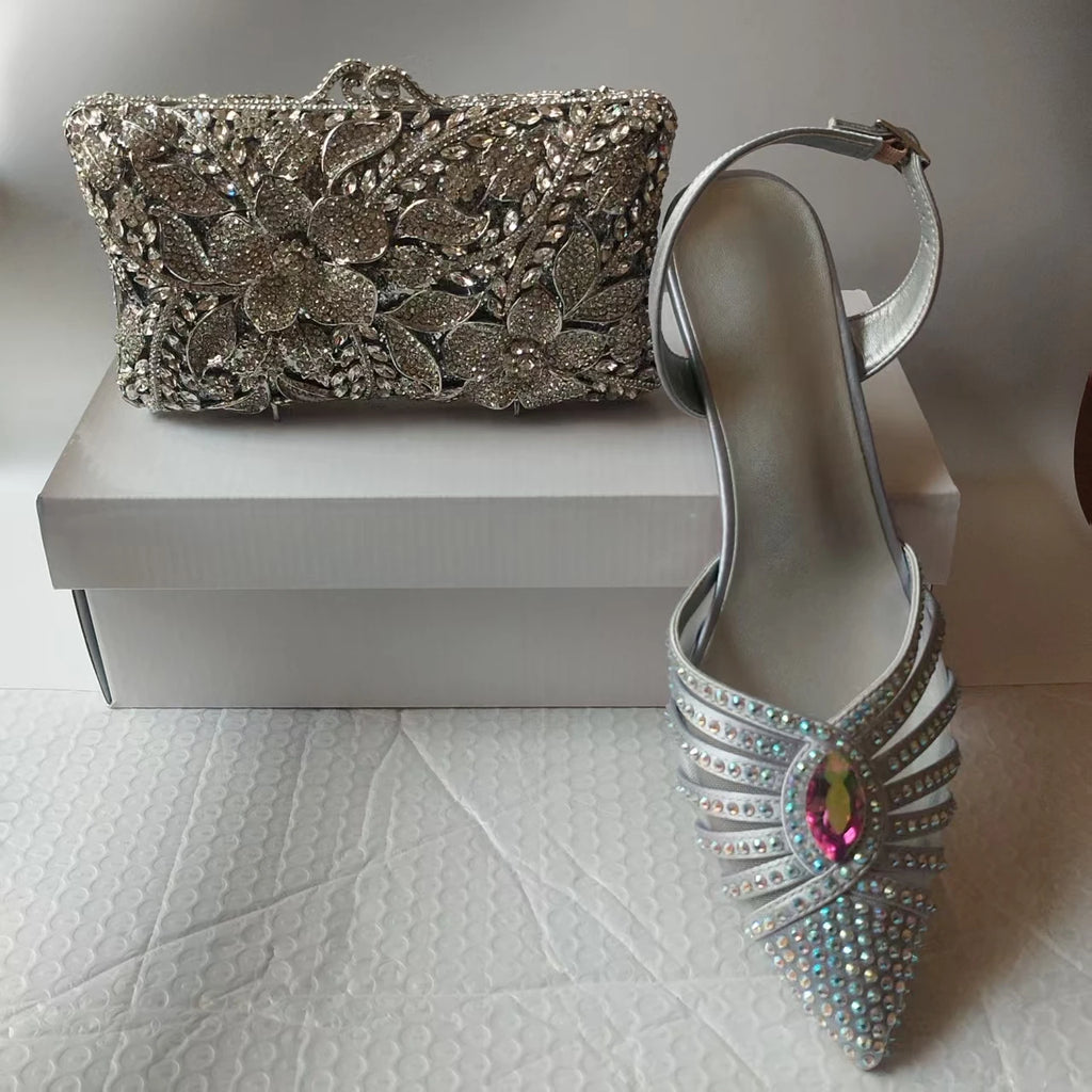 INSIGHTLINK New Rhinestones Shoes And Clutch Sets For Evening Party Gems high-heeled Stiletto sandals And Bags Crystal sandals