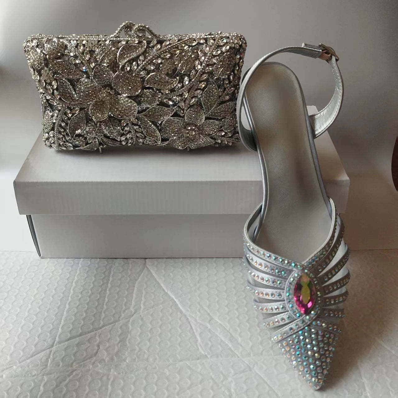 INSIGHTLINK New Rhinestones Shoes And Clutch Sets For Evening Party Gems high-heeled Stiletto sandals And Bags Crystal sandals