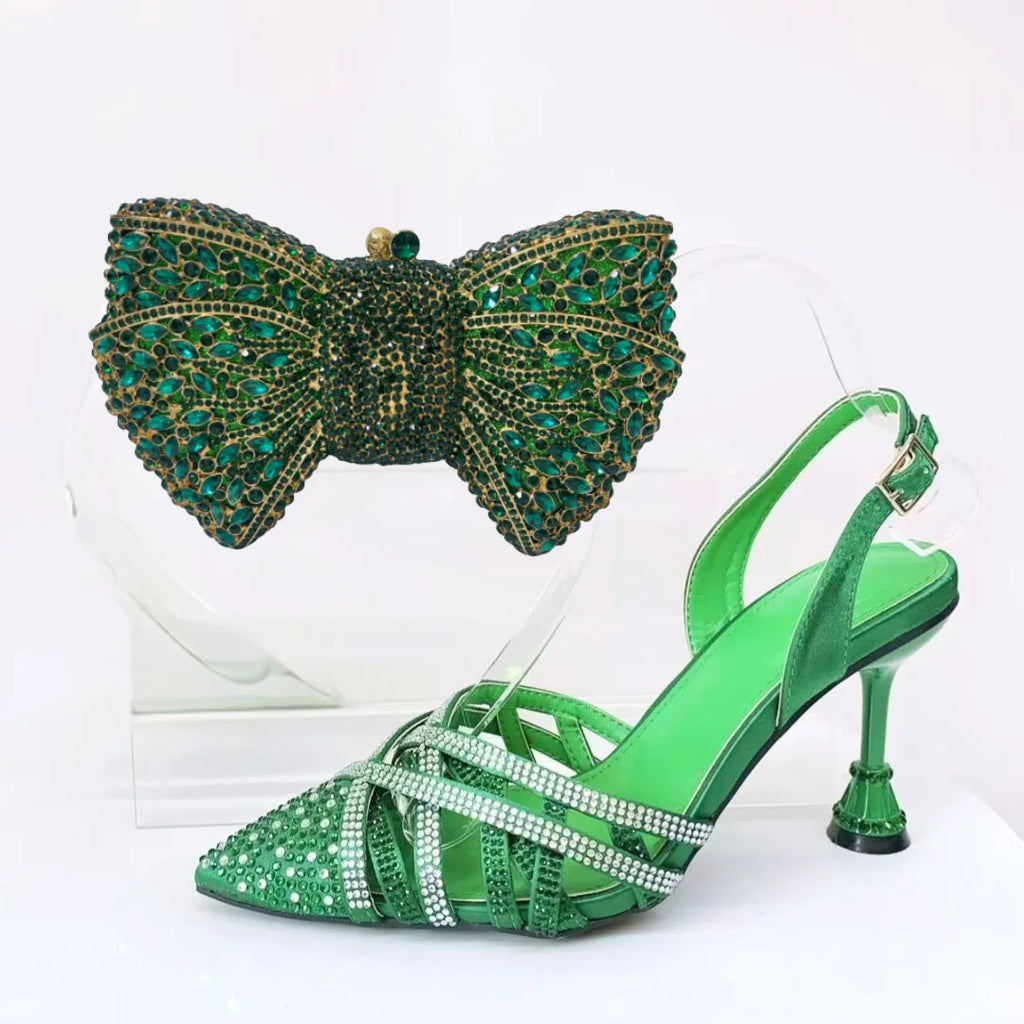 Insightlink Sliver Color Rhinestones High Heeled Shoes and Clutch Bags Party Crystal High-Heeled Stiletto Sandals for Bridal