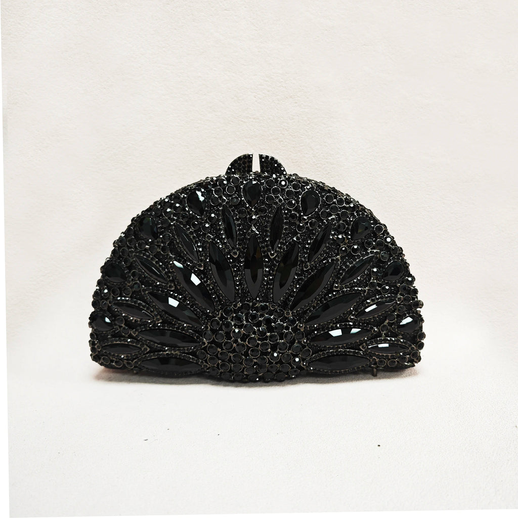 Semicircle Black Rhinestone Evening Bag Clutches Luxury Designer Crystal Wedding Bridal Clutches Lady Diamond Party Prom Handbag