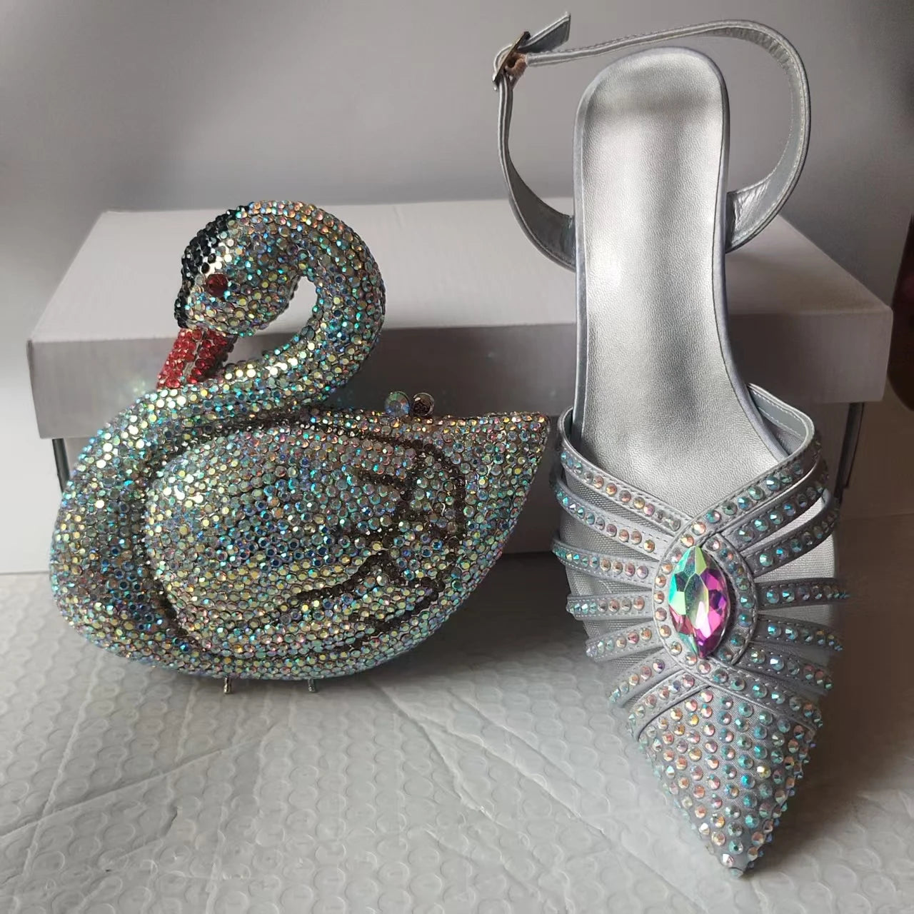 INSIGHTLINK New Rhinestones Shoes And Clutch Sets For Evening Party Gems high-heeled Stiletto sandals And Bags Crystal sandals