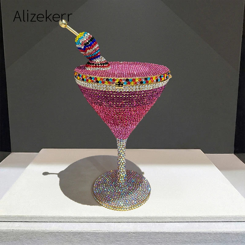 Alizekerr Goblet Diamond Evening Bags Women Boutique Unique Bling Rhinestone Metallic Clutch Purses And Handbags Wedding Party