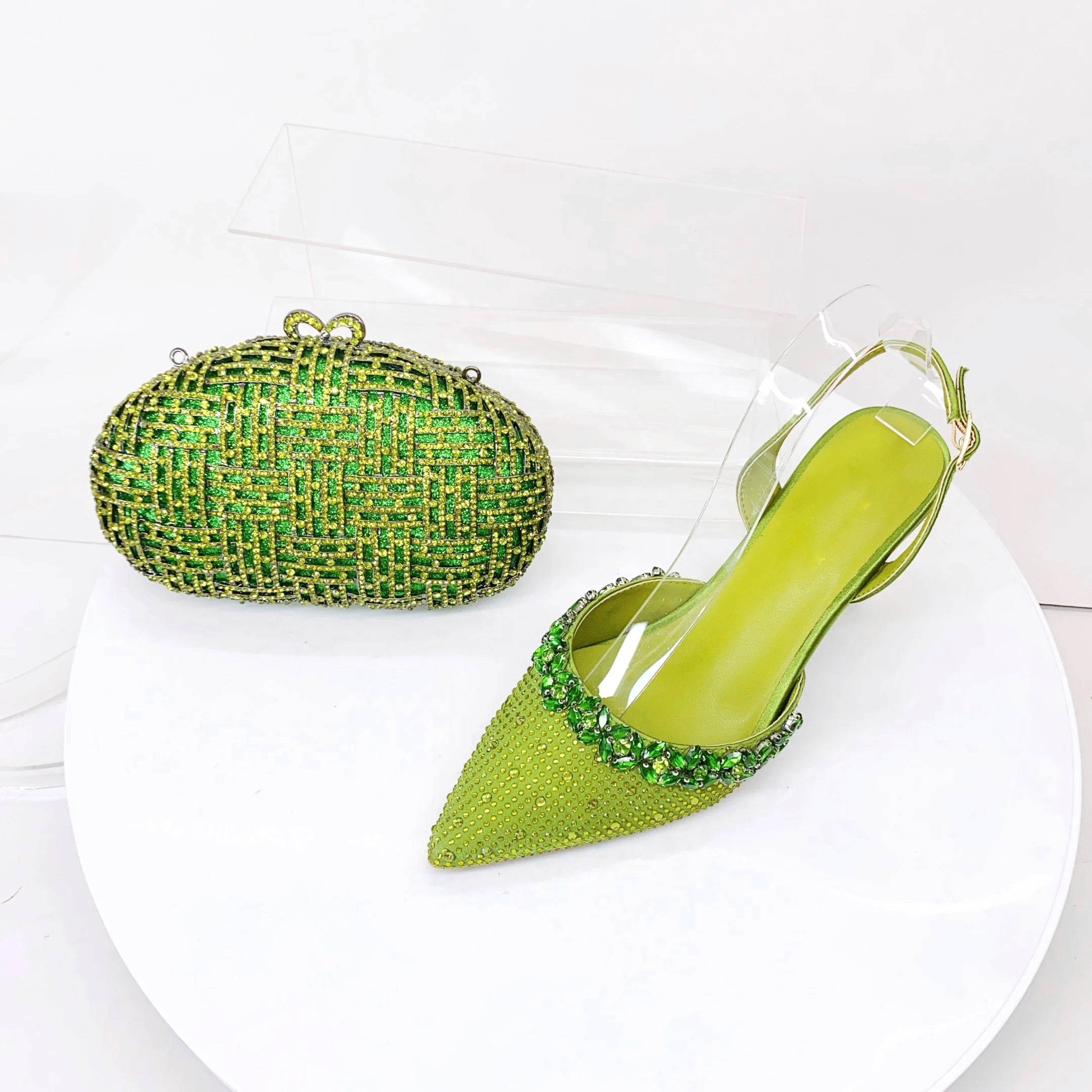Insightlink Lady High Heels Crystals Shoes and Bag Set Rhinestone Handbag with Sandals for Wedding Gems Clutch Purse with Shoes