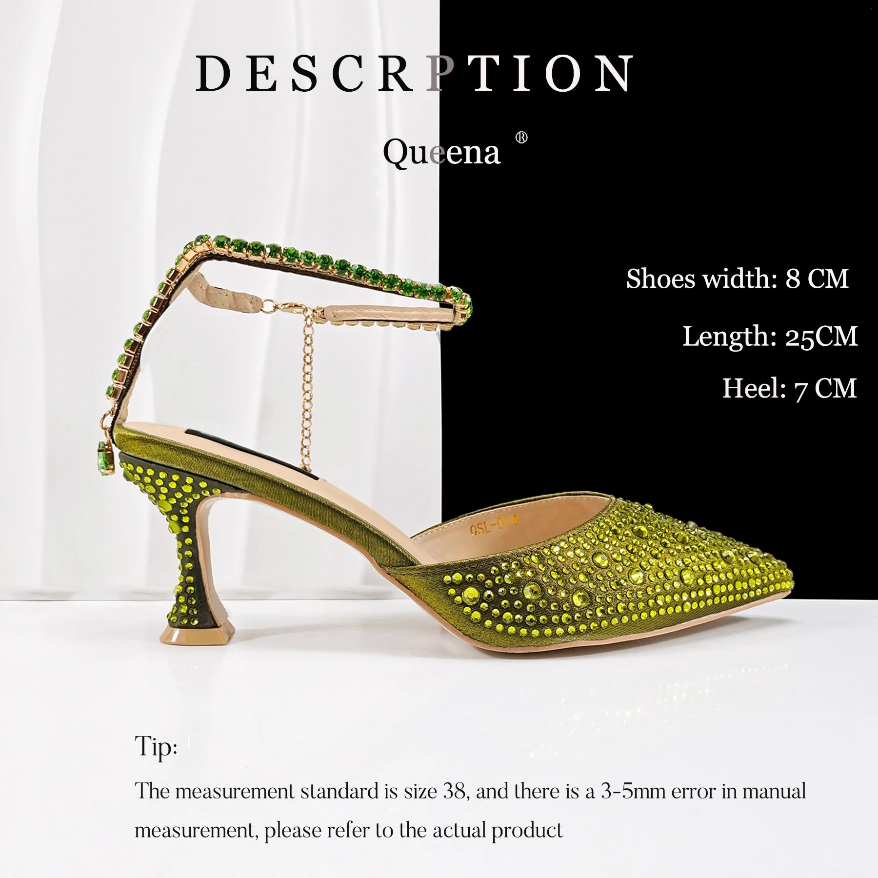 QueenaYan New African Popular Pointed Toe Shoes Anklet Design and Metal Handle Soft Small Bag High Heels Party Shoes for Women