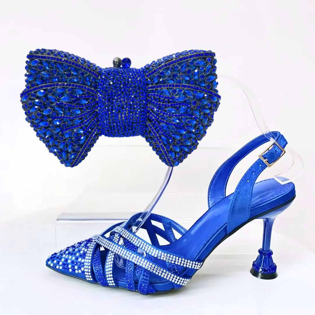 Insightlink Blue Wedding Lady High Heel Shoes and Mini Bag Set in Stock Elegant Sandals with Matching Purse Crystal Stiletto