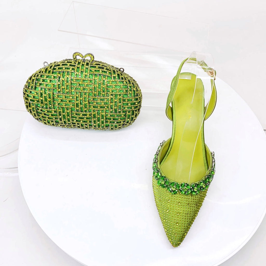 Insightlink Lady High Heels Crystals Shoes and Bag Set Rhinestone Handbag with Sandals for Wedding Gems Clutch Purse with Shoes