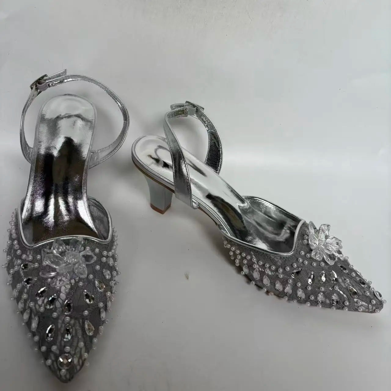 Insightlink Summer New Pointed Toe Rhinestone Lace Wedding Shoes with Bag High-Heeled Sandals Crystal Banquet Dress Sandal