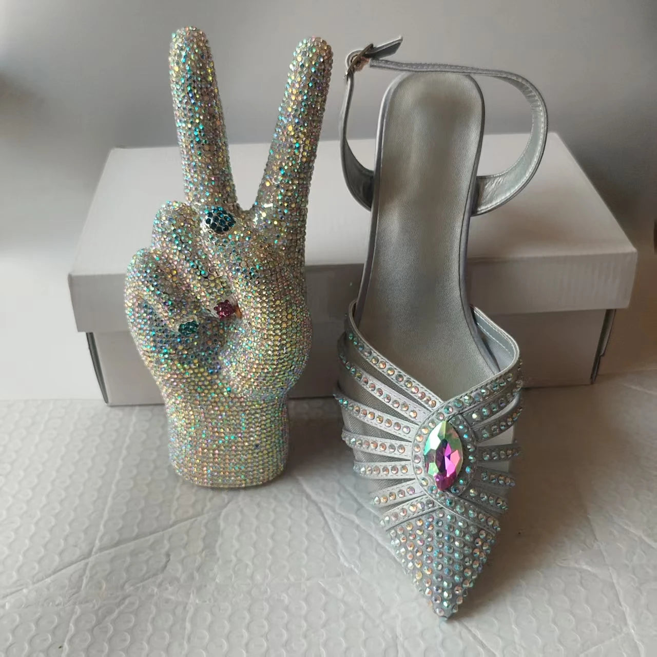 INSIGHTLINK New Rhinestones Shoes And Clutch Sets For Evening Party Gems high-heeled Stiletto sandals And Bags Crystal sandals