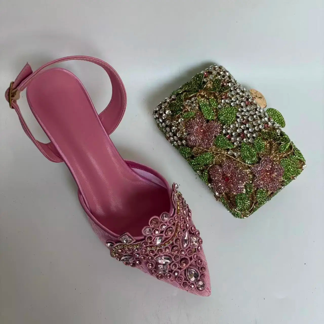 Insightlink Italian Shoes and Handbags Accessory Set with Rhinestone Metal Embellishments Wedding Shoes Bridal Shoes Designer