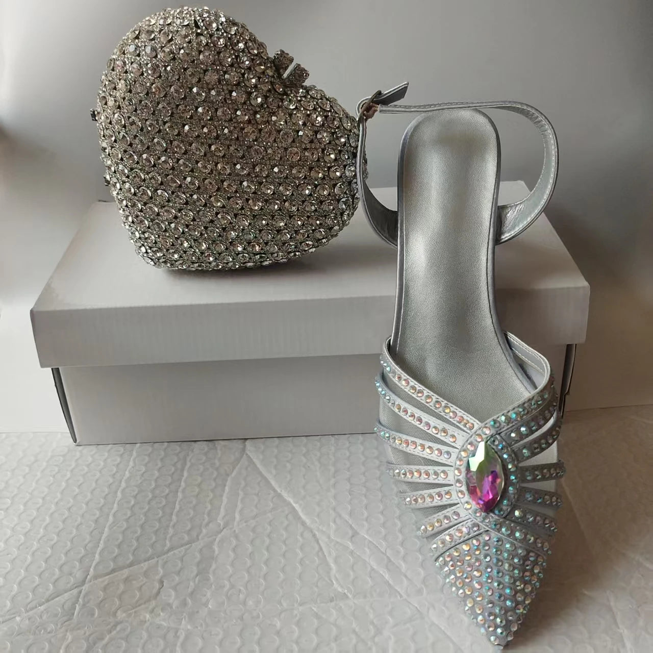 INSIGHTLINK New Rhinestones Shoes And Clutch Sets For Evening Party Gems high-heeled Stiletto sandals And Bags Crystal sandals