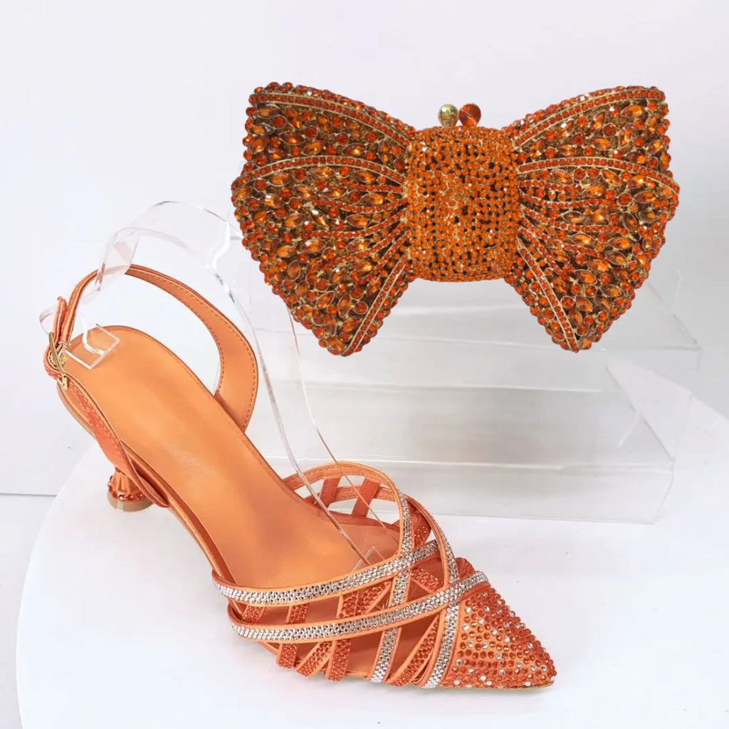 Insightlink Sliver Color Rhinestones High Heeled Shoes and Clutch Bags Party Crystal High-Heeled Stiletto Sandals for Bridal