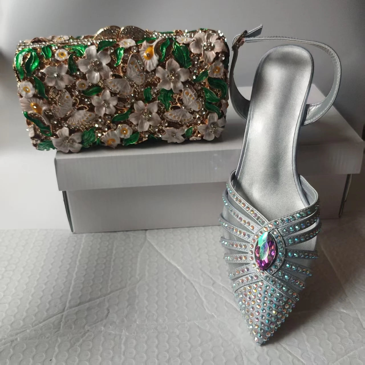 INSIGHTLINK New Rhinestones Shoes And Clutch Sets For Evening Party Gems high-heeled Stiletto sandals And Bags Crystal sandals