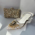 INSIGHTLINK Golden White Shoes and Bag Set Women Rhinestone Wedding High Heel Sandal And Purse Bride Crystals Clutch Toe Pump