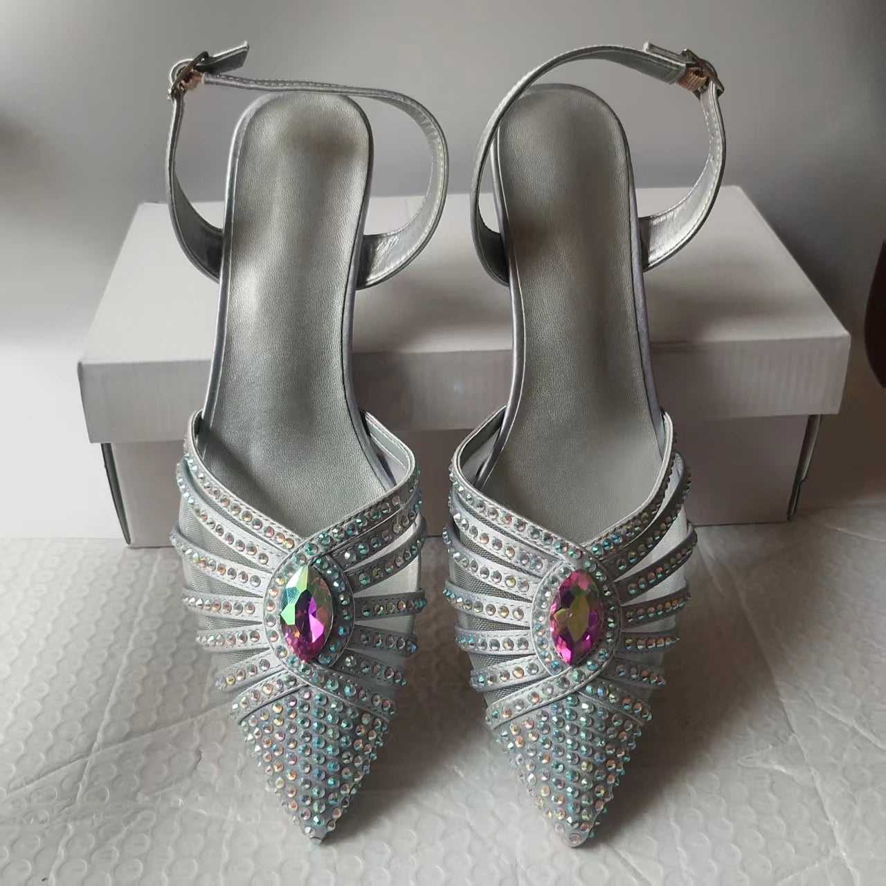 INSIGHTLINK New Rhinestones Shoes And Clutch Sets For Evening Party Gems high-heeled Stiletto sandals And Bags Crystal sandals
