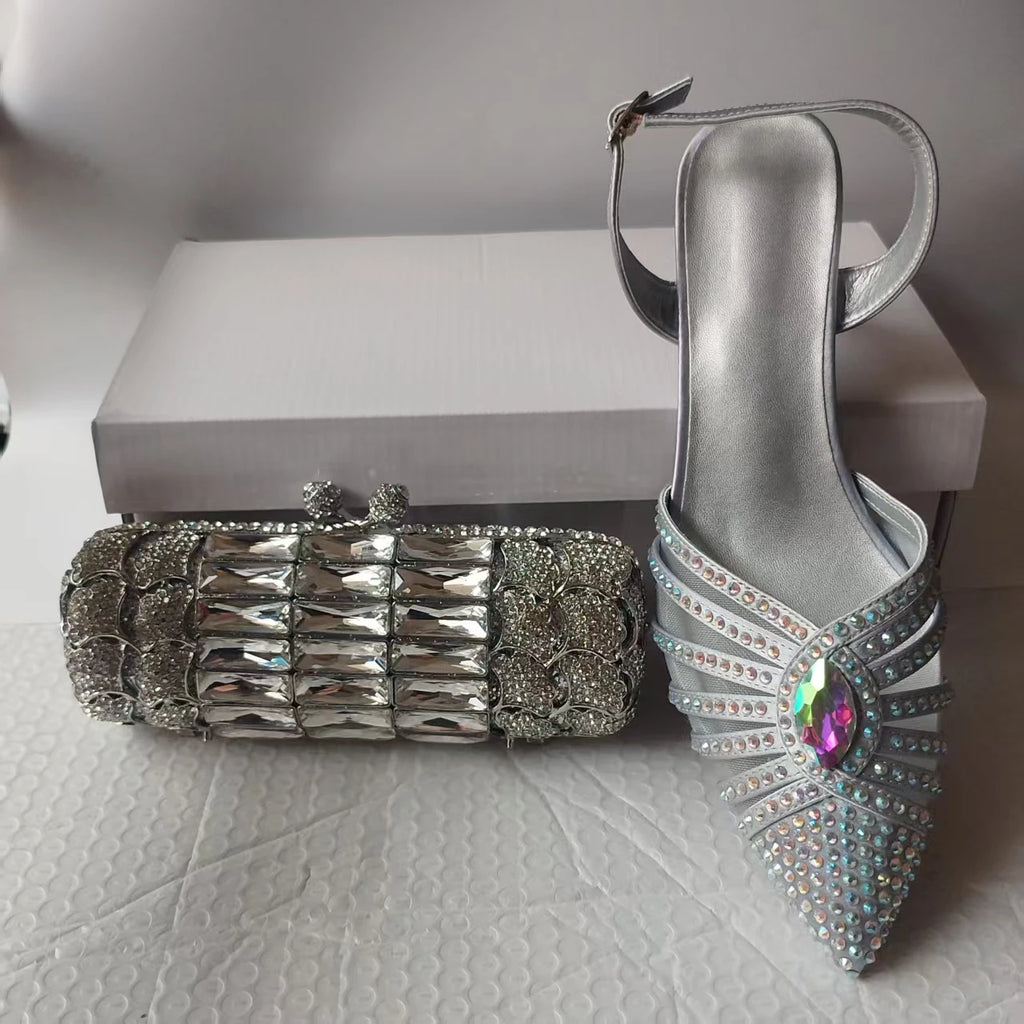 INSIGHTLINK New Rhinestones Shoes And Clutch Sets For Evening Party Gems high-heeled Stiletto sandals And Bags Crystal sandals