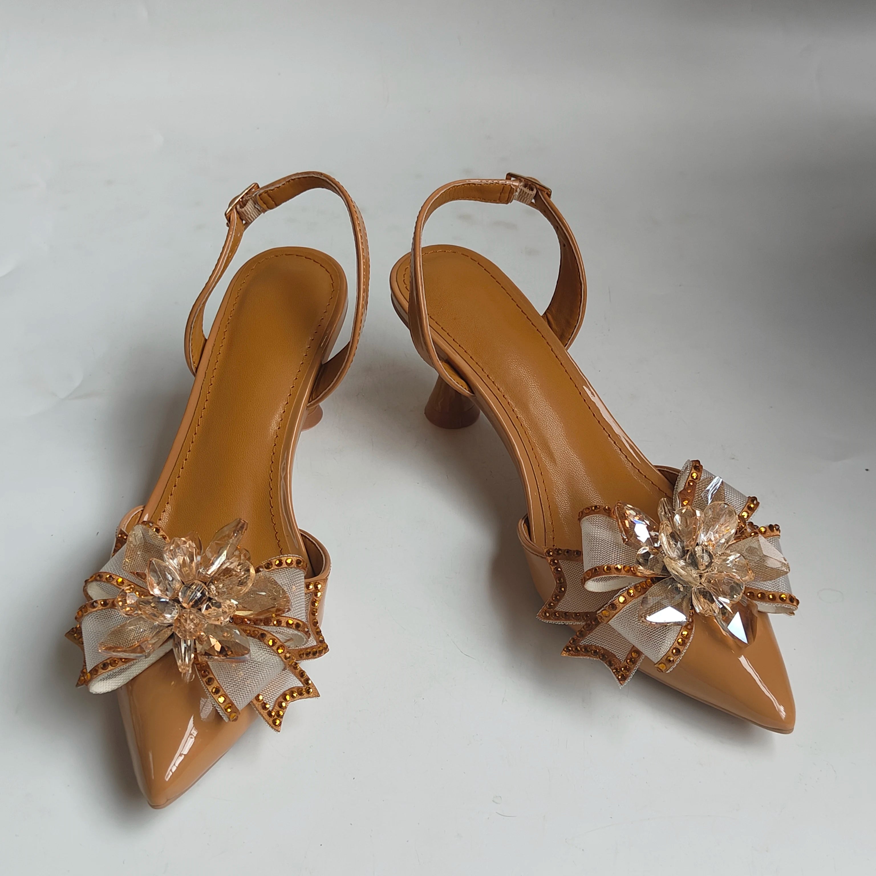 INSIGHTLINK Lady Gold Color High Heels Shoes And Bag With Rhinestones High Heeled Sandals And Purse Women's Shoes For Party Bags