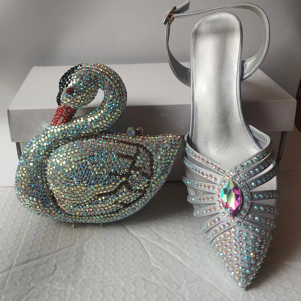 INSIGHTLINK New Rhinestones Shoes And Clutch Sets For Evening Party Gems high-heeled Stiletto sandals And Bags Crystal sandals