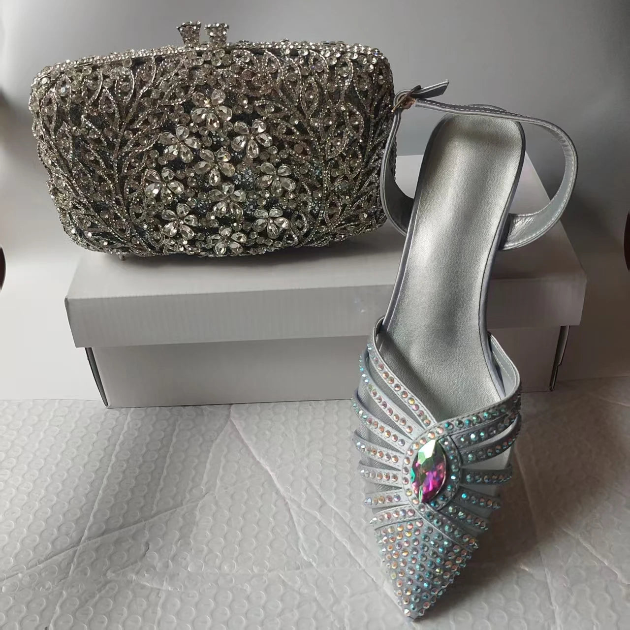 INSIGHTLINK New Rhinestones Shoes And Clutch Sets For Evening Party Gems high-heeled Stiletto sandals And Bags Crystal sandals