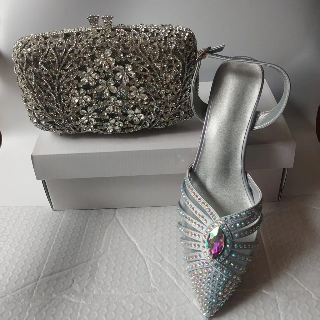 INSIGHTLINK New Rhinestones Shoes And Clutch Sets For Evening Party Gems high-heeled Stiletto sandals And Bags Crystal sandals