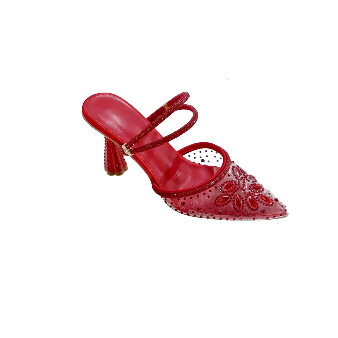 INSIGHTLINK Red Color Party Shoes and Bags Nigerian Women’s Suit Medium Heel Pointed Toe Women’s Shoes Rhinestones Sandals Red