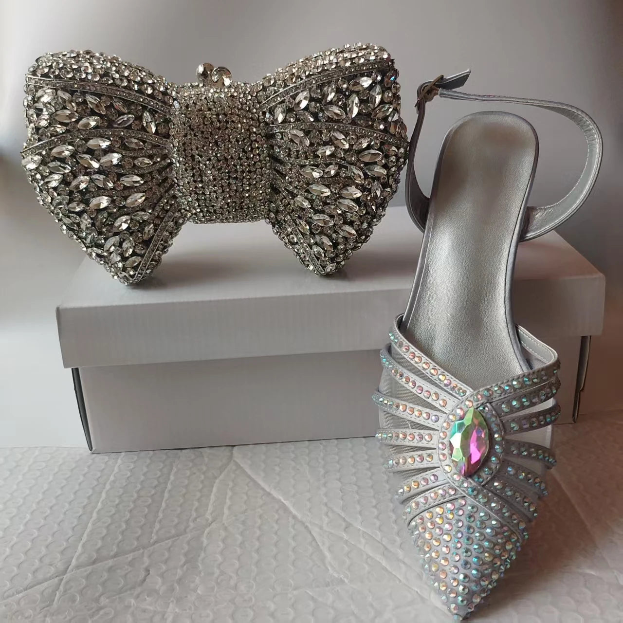 INSIGHTLINK New Rhinestones Shoes And Clutch Sets For Evening Party Gems high-heeled Stiletto sandals And Bags Crystal sandals