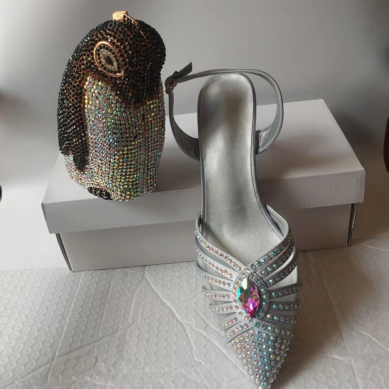 INSIGHTLINK New Rhinestones Shoes And Clutch Sets For Evening Party Gems high-heeled Stiletto sandals And Bags Crystal sandals
