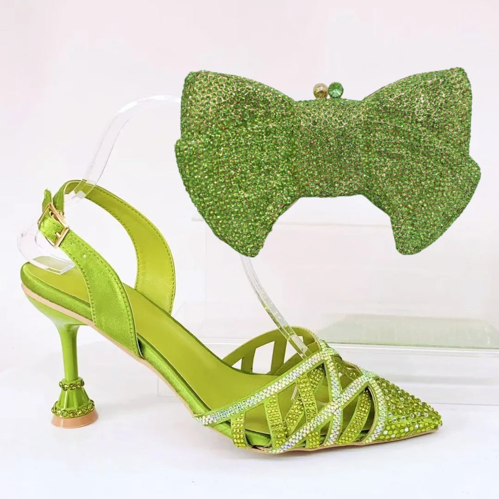 Insightlink Sliver Color Rhinestones High Heeled Shoes and Clutch Bags Party Crystal High-Heeled Stiletto Sandals for Bridal