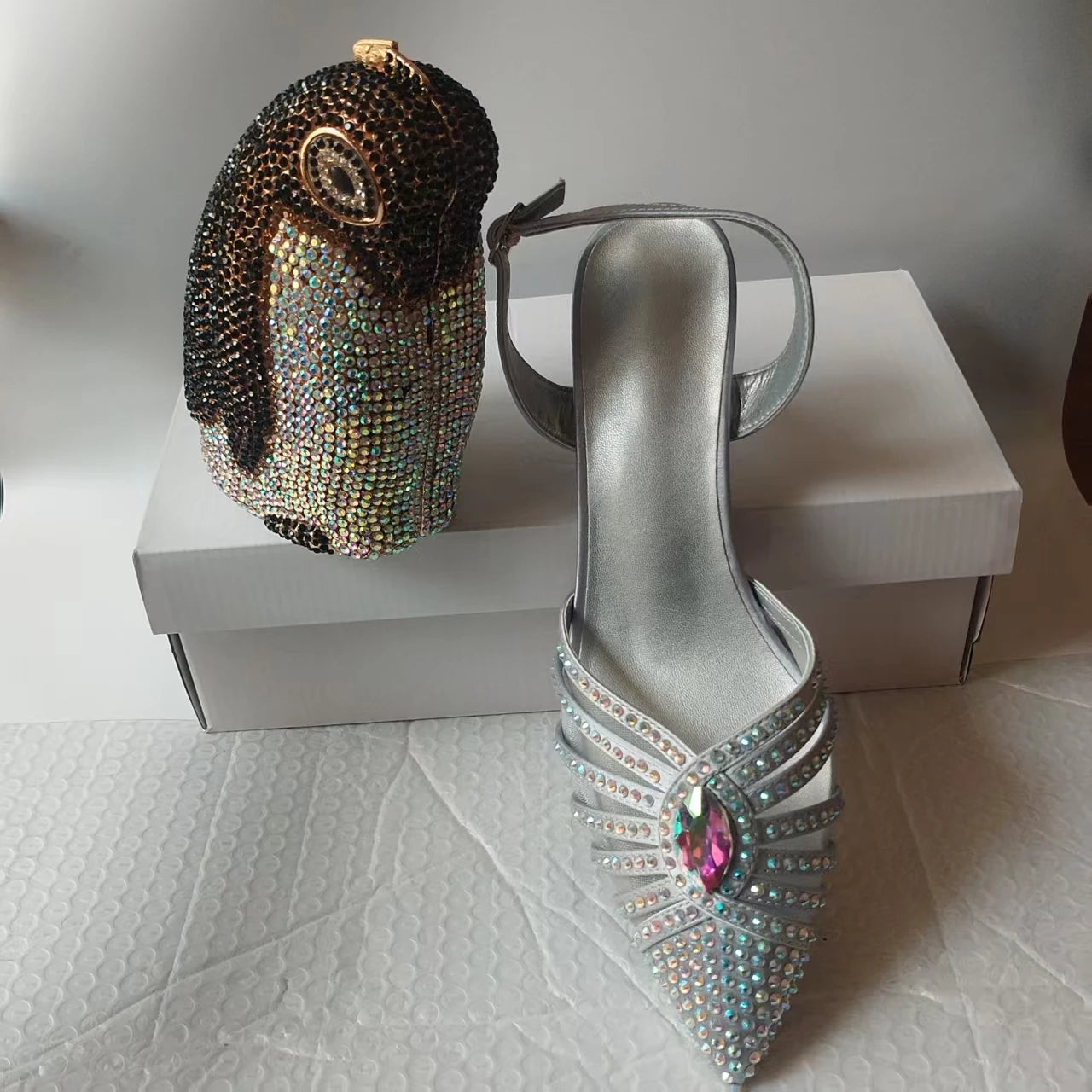 INSIGHTLINK New Rhinestones Shoes And Clutch Sets For Evening Party Gems high-heeled Stiletto sandals And Bags Crystal sandals