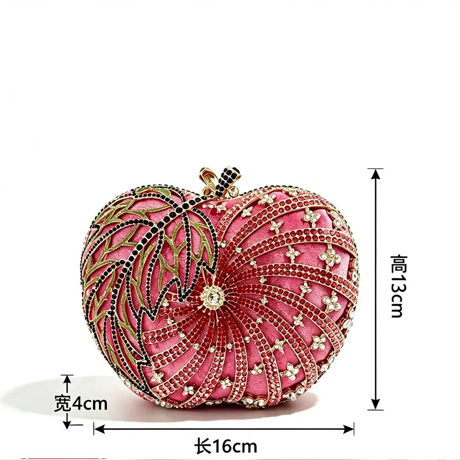 Multicolored Women Apple-Shaped Crystal Evening Bags Lady Rhinestones Handbags Ladies Gala Dinner Handbags Wedding Clutch Purse