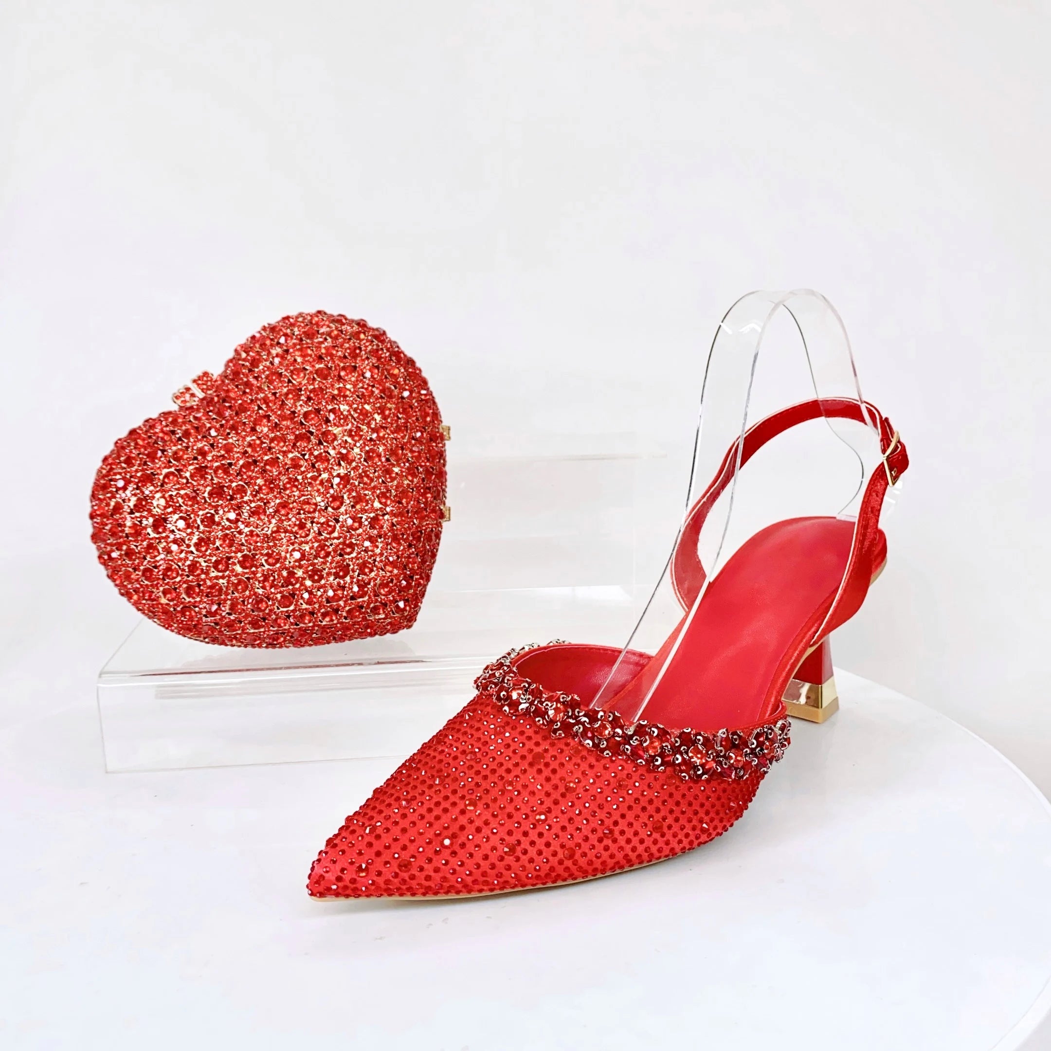 Insightlink Lady High Heels Crystals Shoes and Bag Set Rhinestone Handbag with Sandals for Wedding Gems Clutch Purse with Shoes