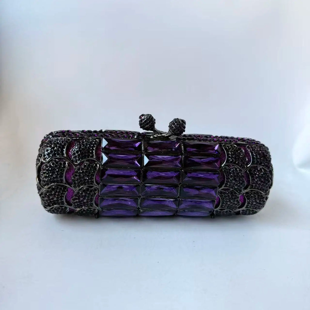 XIYUAN Women Purple Rhinestone Glass Handbag Luxury Gorgeous Crystal Evening Bags for Wedding Party Ladies Gift Clutch Purse