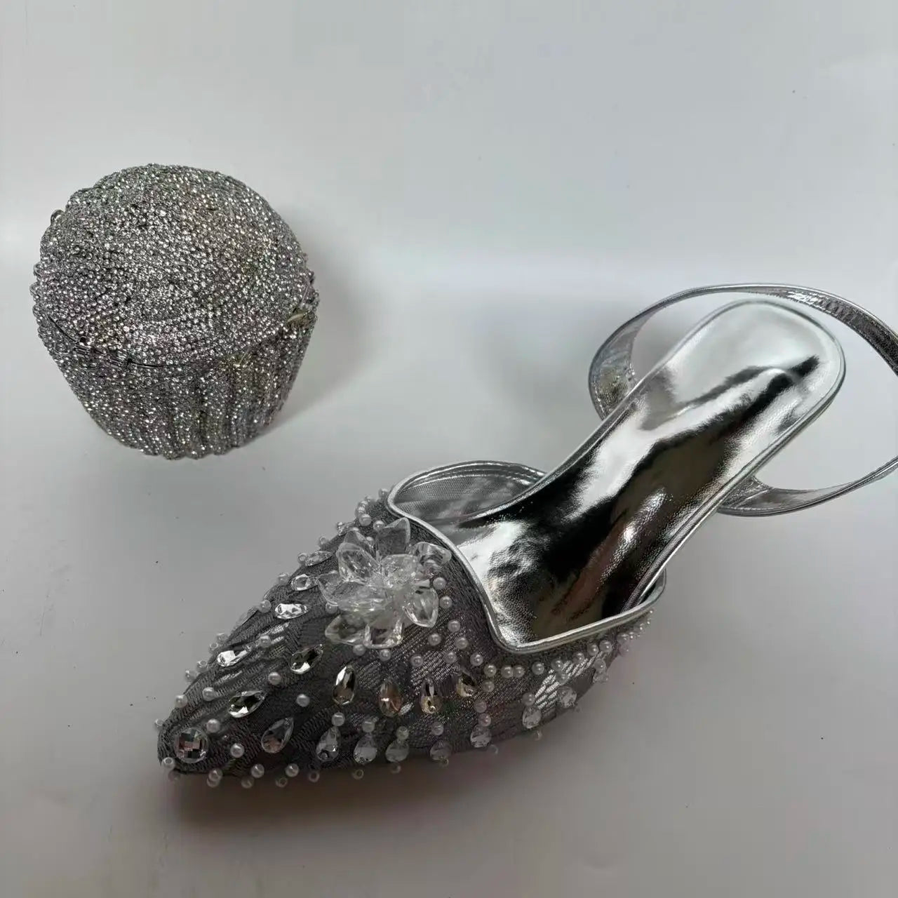 Insightlink Summer New Pointed Toe Rhinestone Lace Wedding Shoes with Bag High-Heeled Sandals Crystal Banquet Dress Sandal