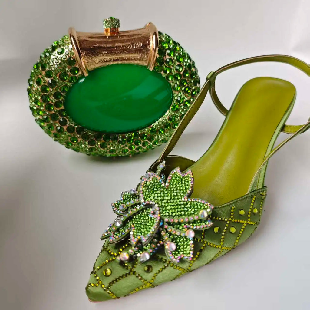 Insightlink Fashion Sandals Evening Bag Set Women Pointed Toe High Heels Shoes Rhinestone Cross Tied Design Sense Open Heel