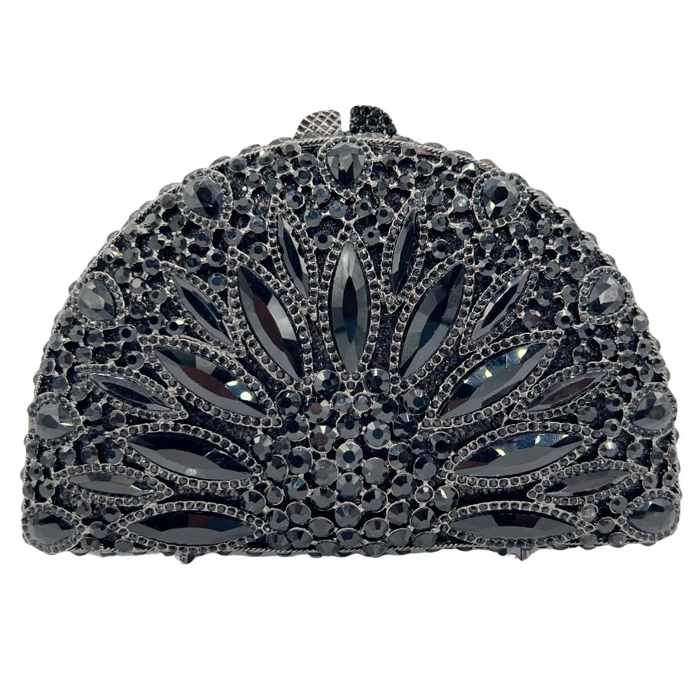 Semicircle Black Rhinestone Evening Bag Clutches Luxury Designer Crystal Wedding Bridal Clutches Lady Diamond Party Prom Handbag
