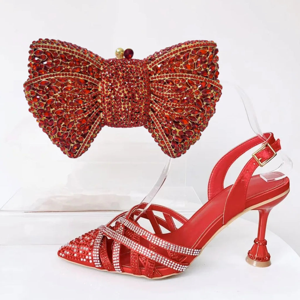 Insightlink Sliver Color Rhinestones High Heeled Shoes and Clutch Bags Party Crystal High-Heeled Stiletto Sandals for Bridal