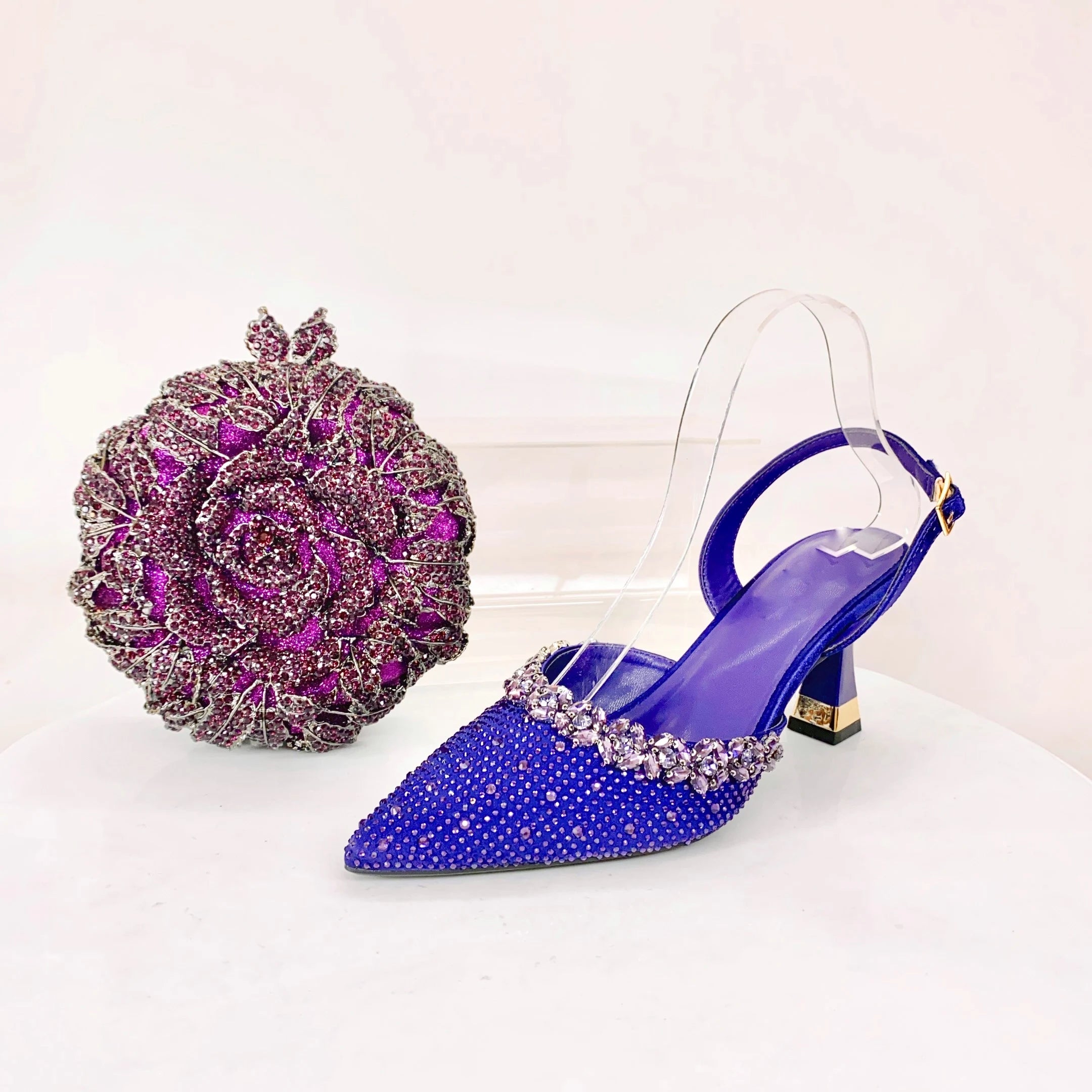 Insightlink Lady High Heels Crystals Shoes and Bag Set Rhinestone Handbag with Sandals for Wedding Gems Clutch Purse with Shoes