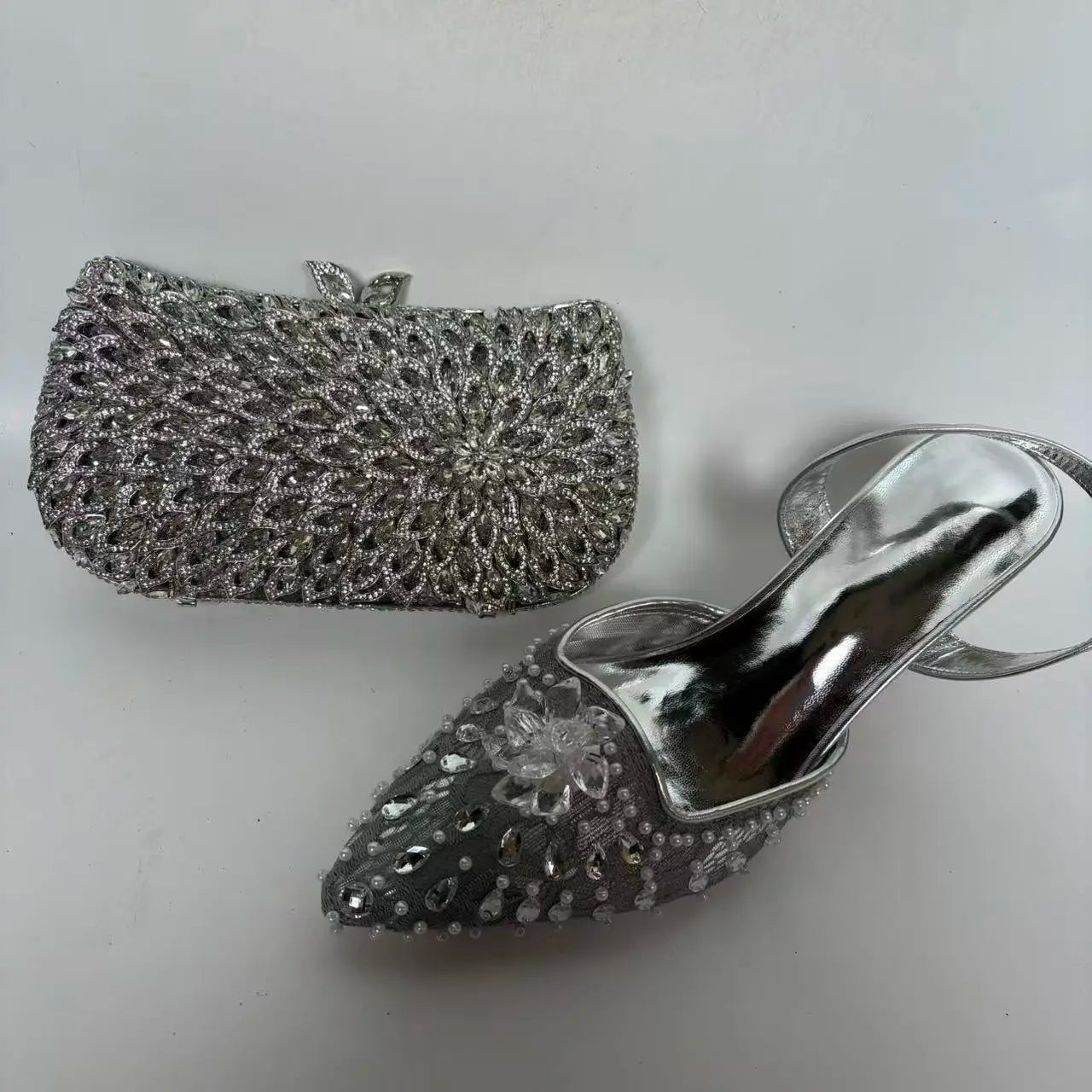 Insightlink Summer New Pointed Toe Rhinestone Lace Wedding Shoes with Bag High-Heeled Sandals Crystal Banquet Dress Sandal