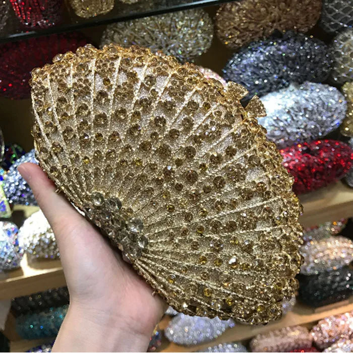 XIYUAN Pink/Gold Rhinestone Wedding Clutch Purse New Women’s Crystal Evening Clutches Bags Lady Chain Party Shoulder Bags