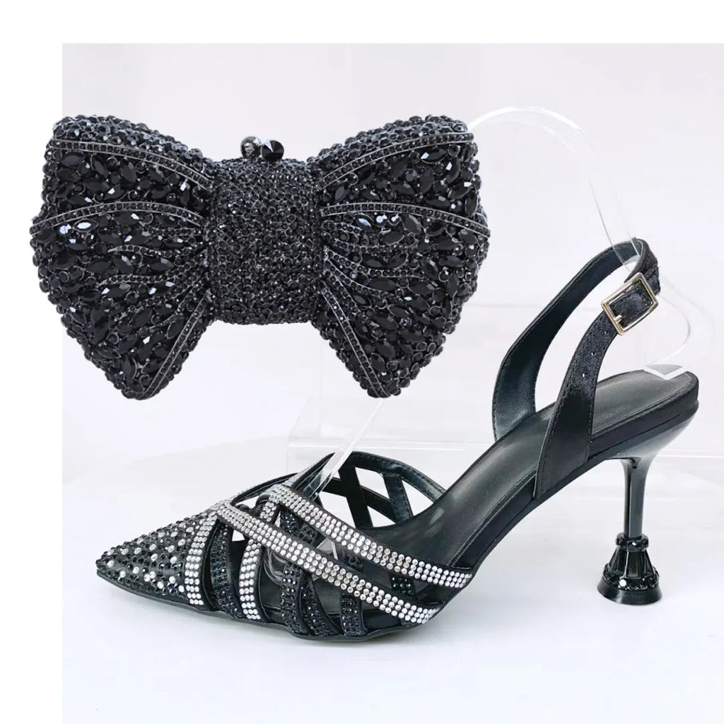 Insightlink Blue Wedding Lady High Heel Shoes and Mini Bag Set in Stock Elegant Sandals with Matching Purse Crystal Stiletto