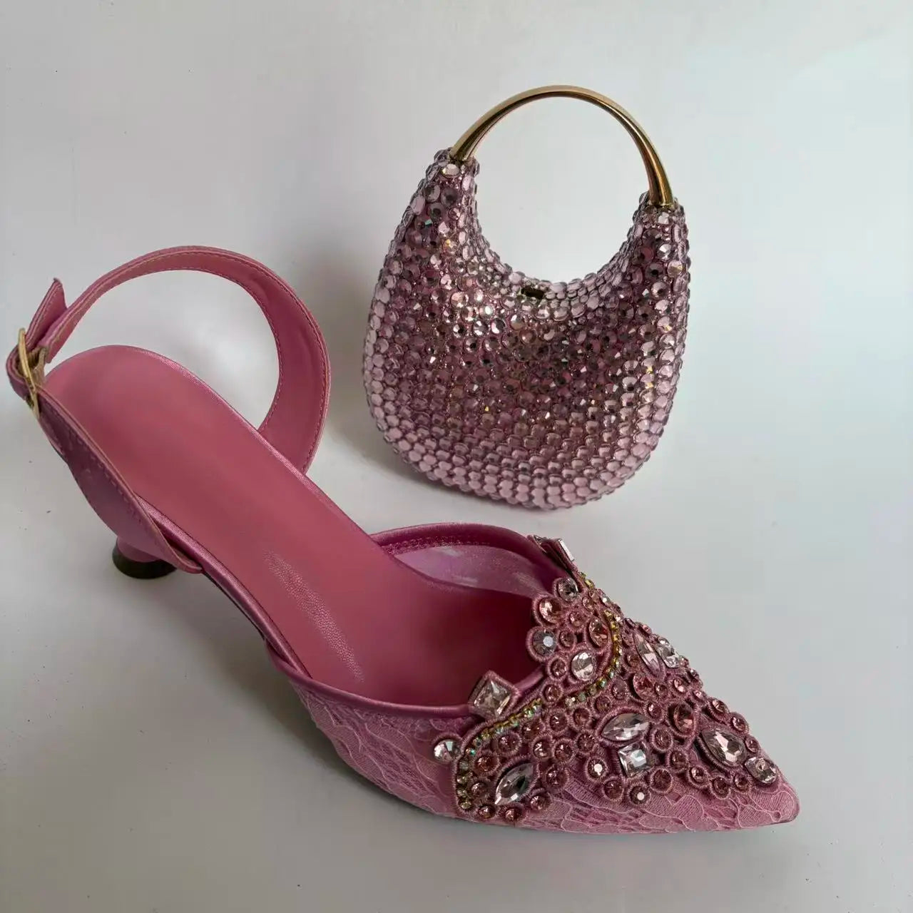 Insightlink Italian Shoes and Handbags Accessory Set with Rhinestone Metal Embellishments Wedding Shoes Bridal Shoes Designer