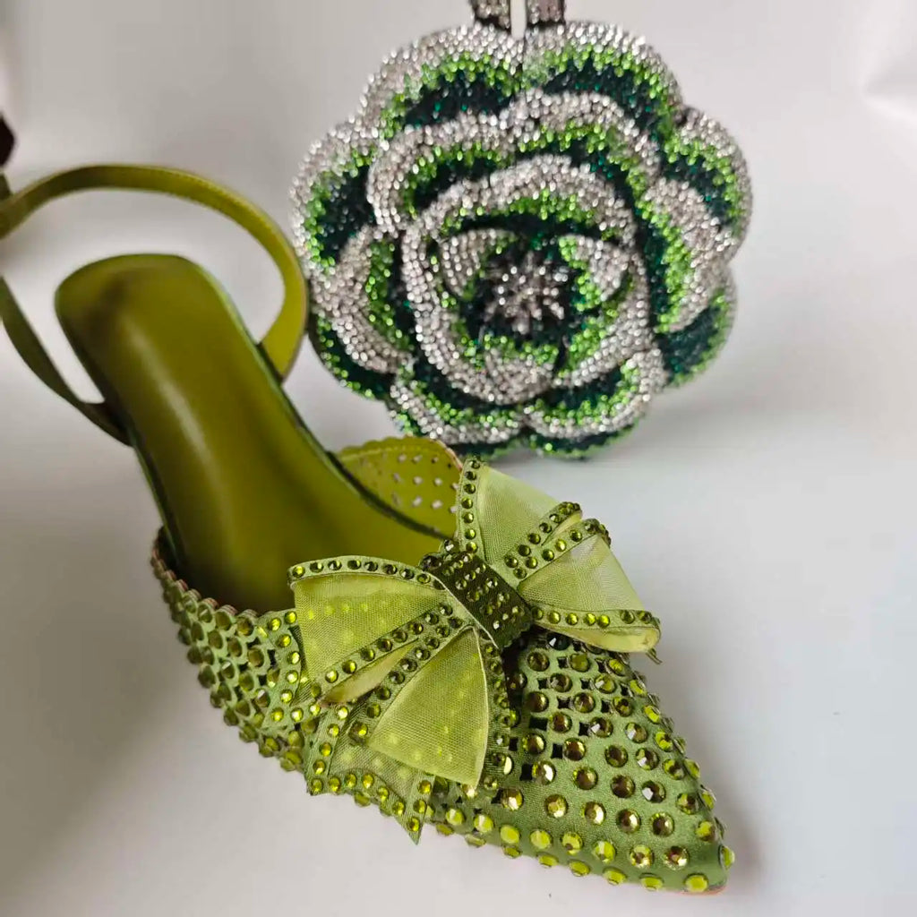 Insightlink Fashion Sandals Evening Bag Set Women Pointed Toe High Heels Shoes Rhinestone Cross Tied Design Sense Open Heel