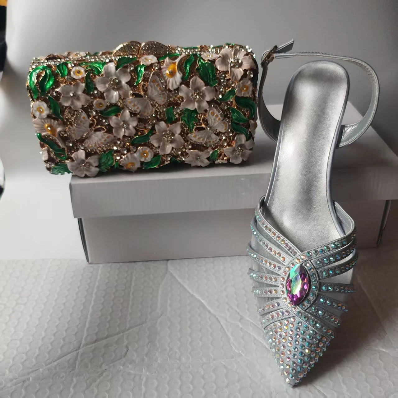 INSIGHTLINK New Rhinestones Shoes And Clutch Sets For Evening Party Gems high-heeled Stiletto sandals And Bags Crystal sandals