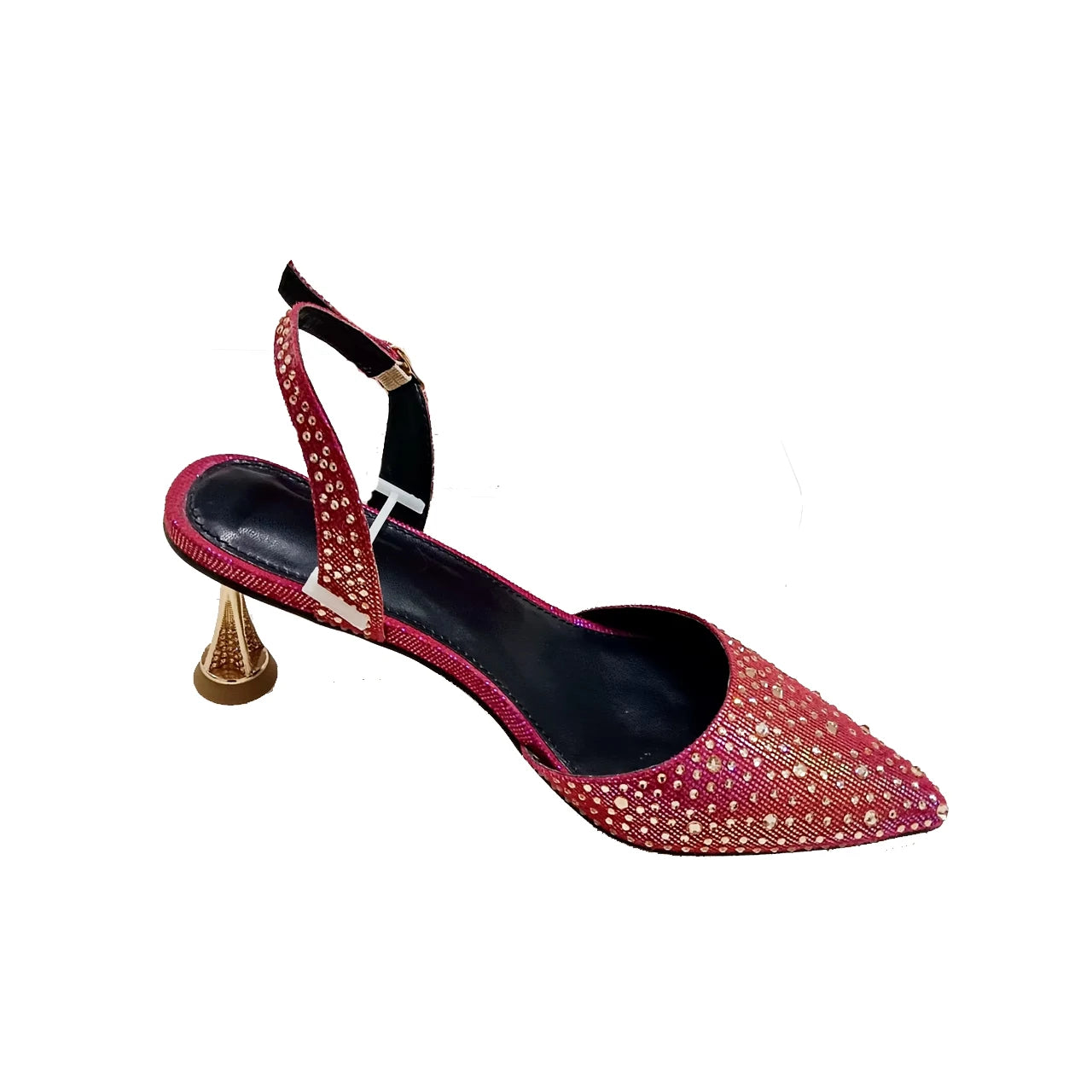 INSIGHTLINK Red Color Party Shoes and Bags Nigerian Women’s Suit Medium Heel Pointed Toe Women’s Shoes Rhinestones Sandals Red