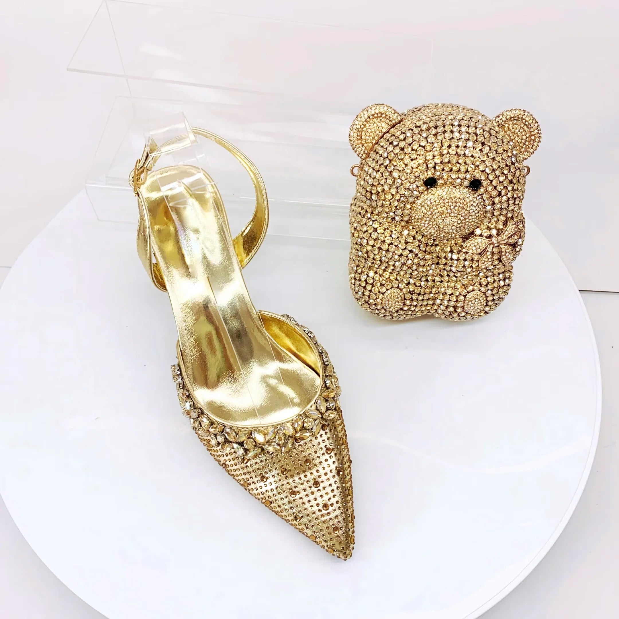 Insightlink Lady High Heels Crystals Shoes and Bag Set Rhinestone Handbag with Sandals for Wedding Gems Clutch Purse with Shoes