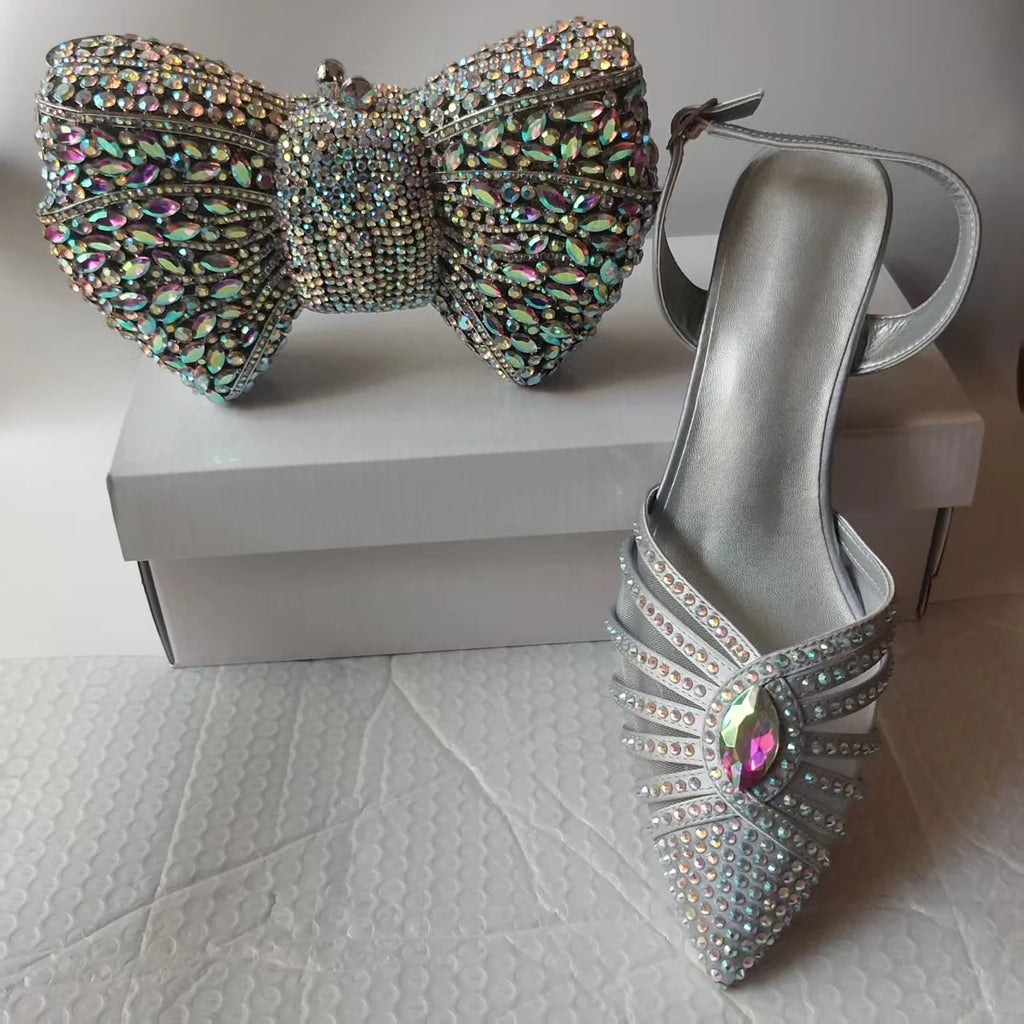 INSIGHTLINK New Rhinestones Shoes And Clutch Sets For Evening Party Gems high-heeled Stiletto sandals And Bags Crystal sandals